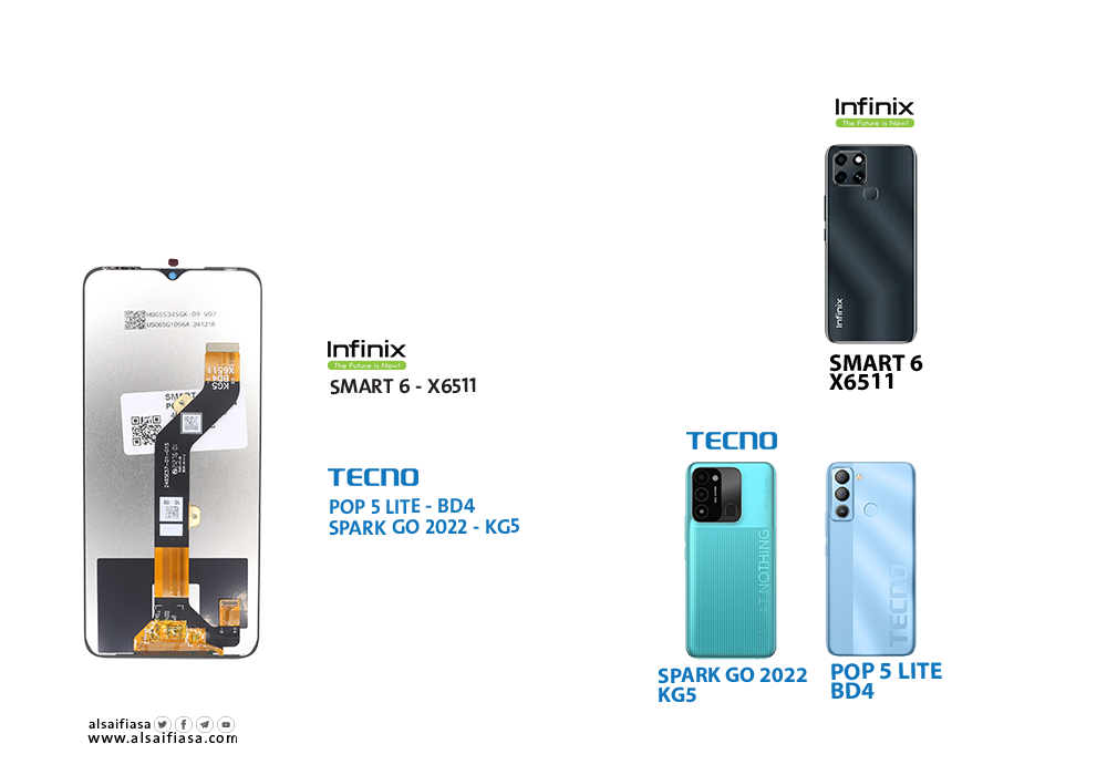 ASA - شاشات شامل POP 5 LITE - BD4 / SMART 6 - X6511 / SPARK GO 2022 - KG5