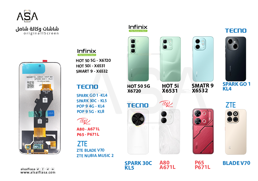 ASA - شاشات وكالة شامل SMART 9 - X6532 / HOT 50i - X6531 / SPARK GO 1 - KL4 / SPARK 30C - KL5